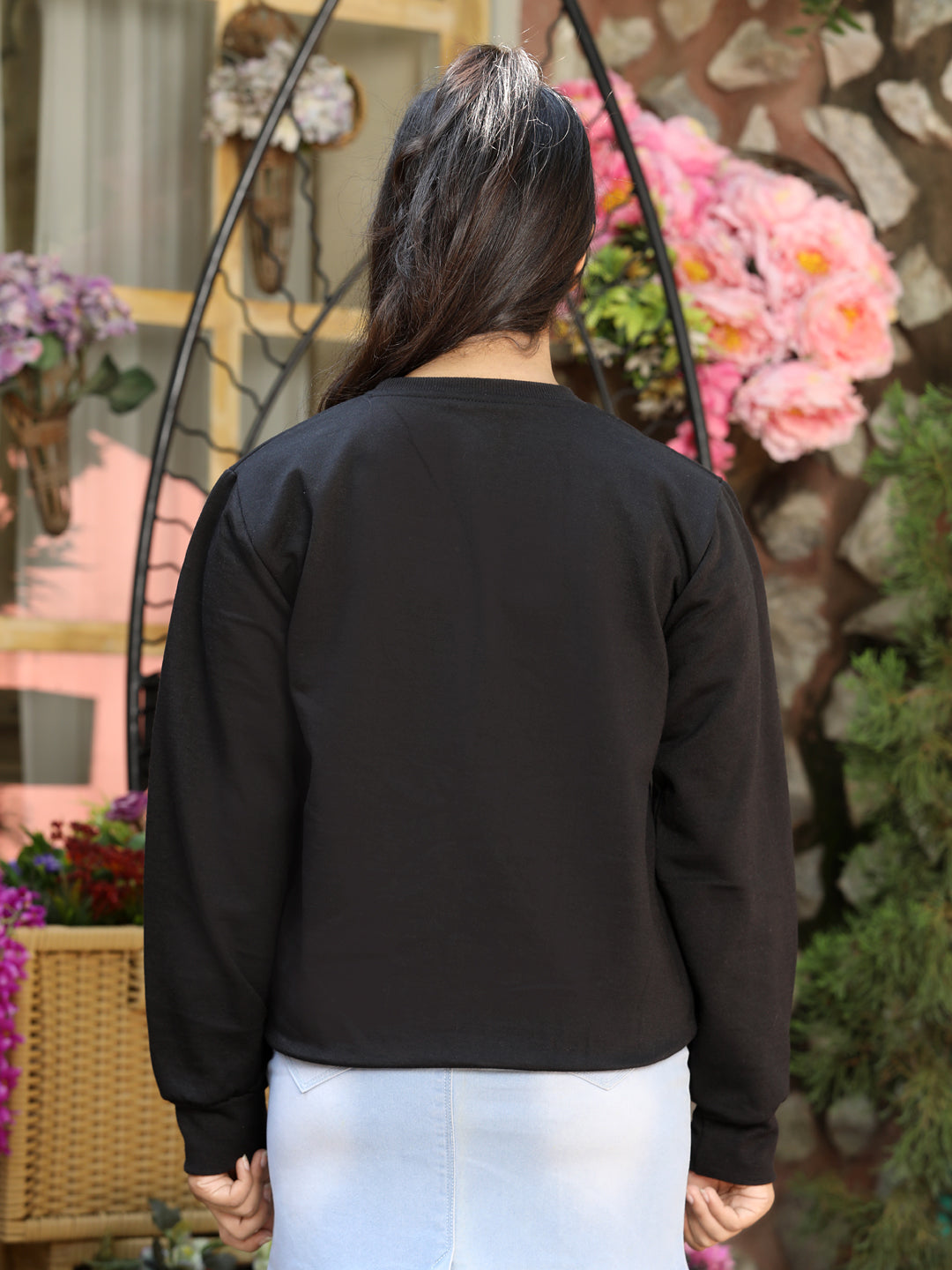 Cutiekins Solid Round Neck Lace insert Sweatshirt -Black & Orange