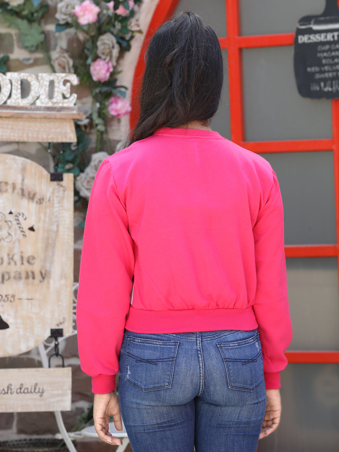 Cutiekins Colourblocked Round Neck Crop Sweatshirt-Pink & Black