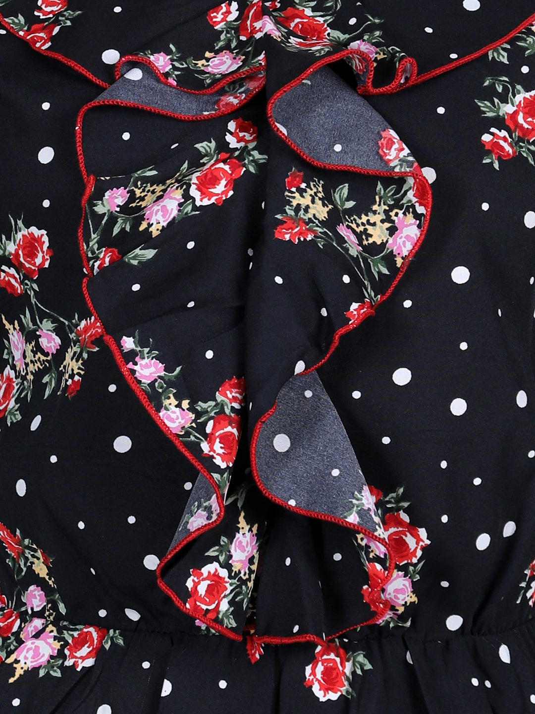 Cutiekins Girls Casual Polyester Peplum Top (Black & Red)