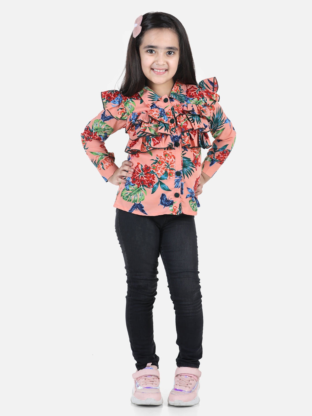 Cutiekins Girls Casual Polyester Ruffled Top (Multicolor,)