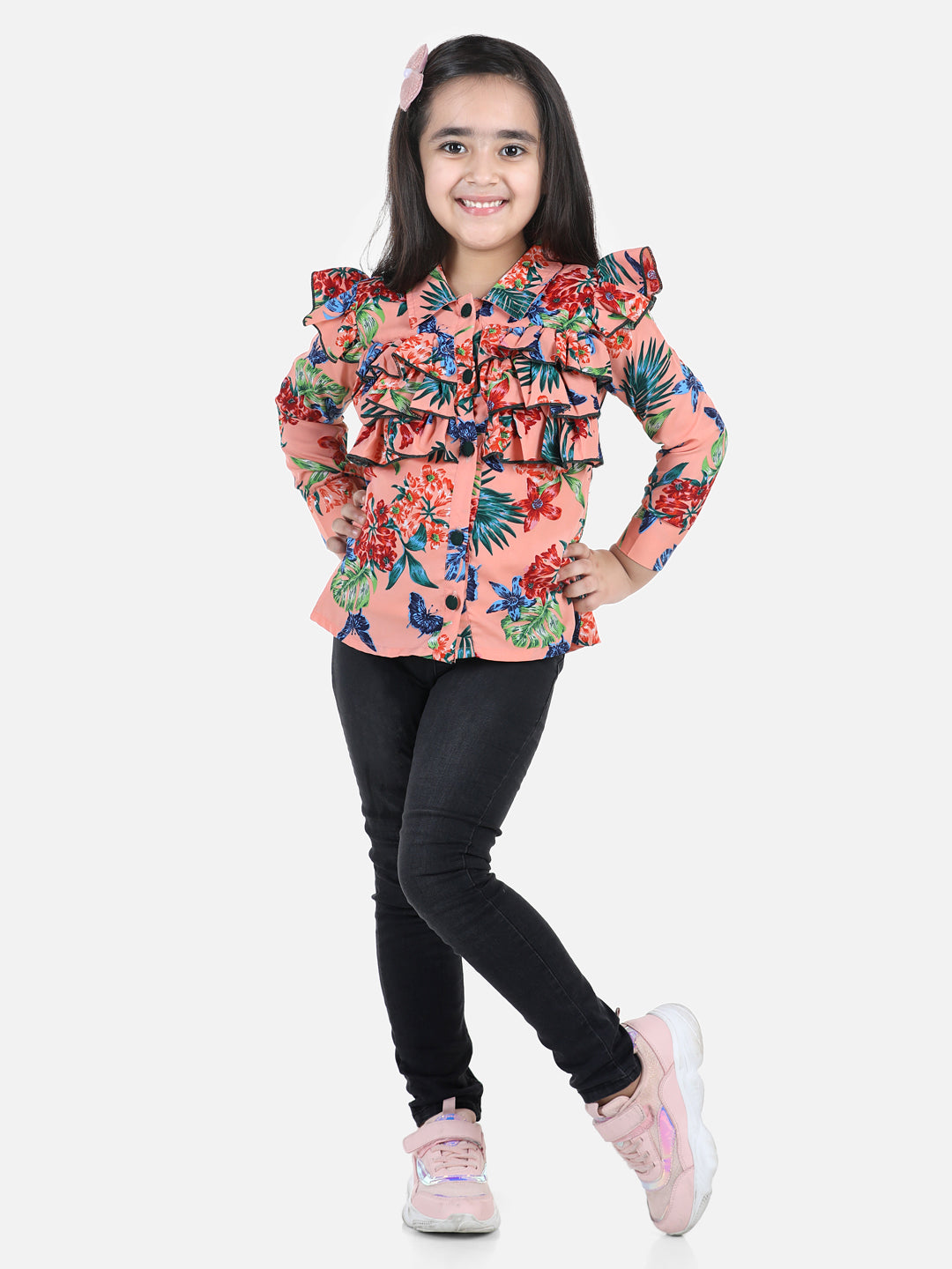 Cutiekins Girls Casual Polyester Ruffled Top (Multicolor,)