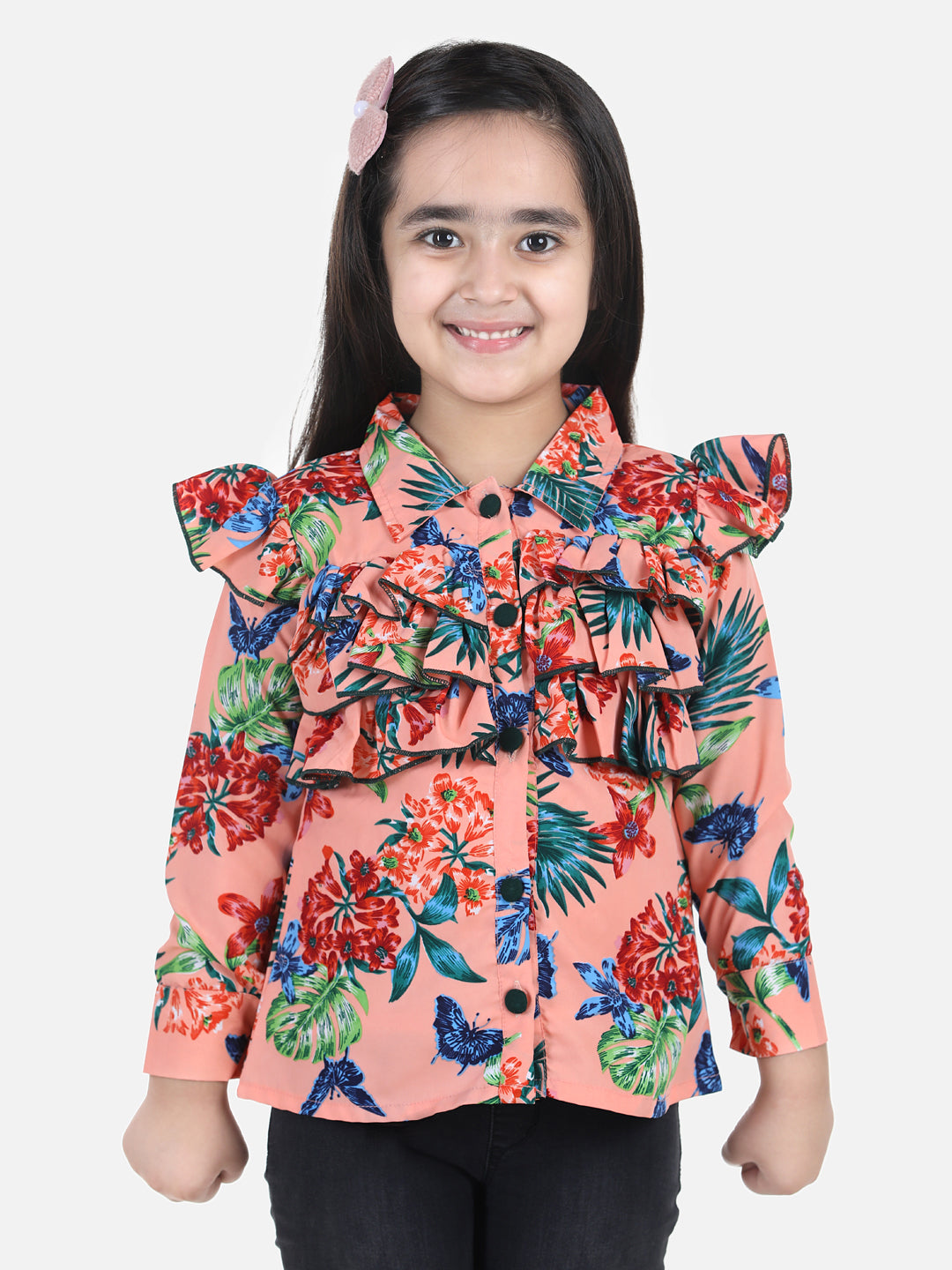 Cutiekins Girls Casual Polyester Ruffled Top (Multicolor,)