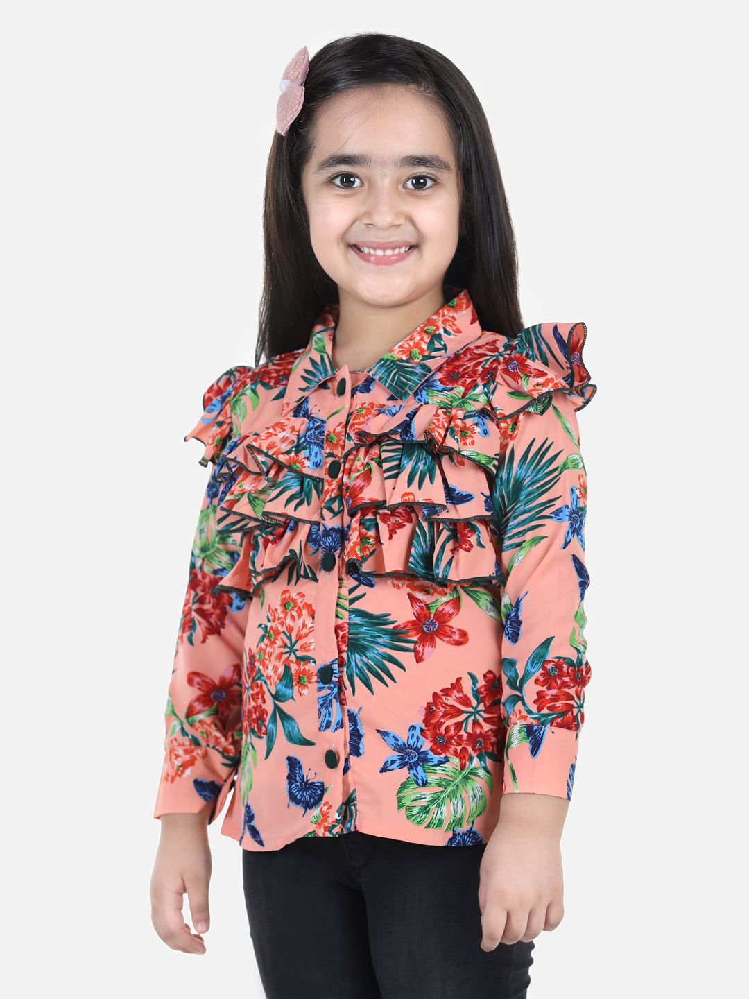 Cutiekins Girls Casual Polyester Ruffled Top (Multicolor,)