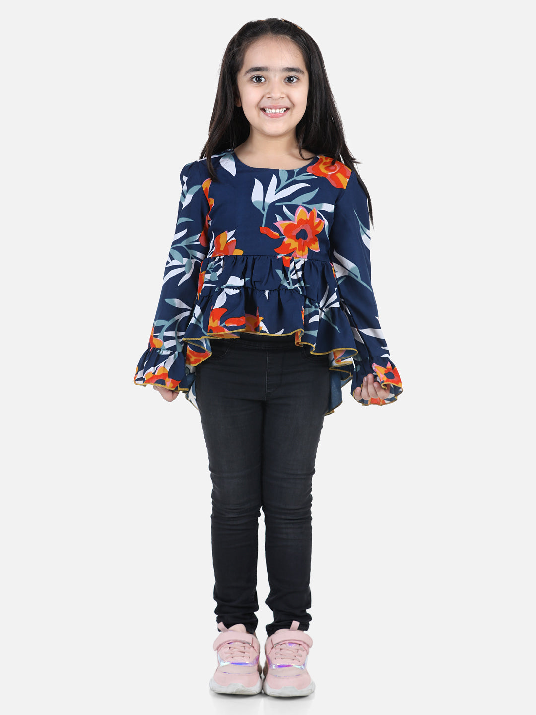 Cutiekins Girls Casual Polyester Full Sleeve Top (Dark Blue,)