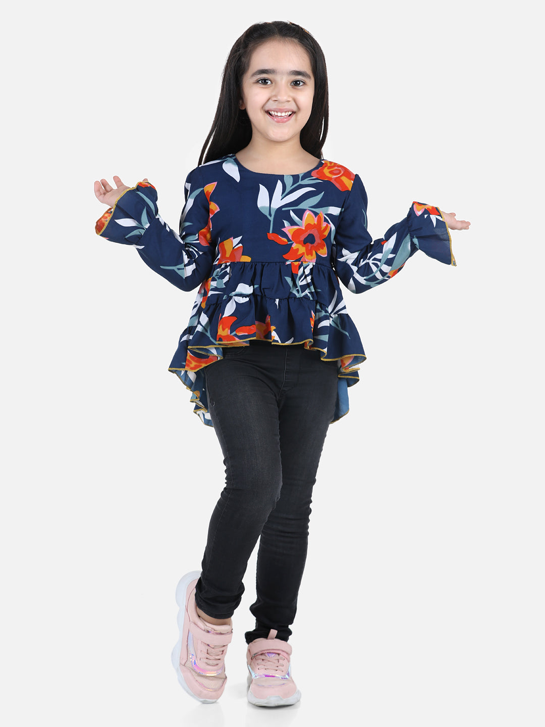 Cutiekins Girls Casual Polyester Full Sleeve Top (Dark Blue,)