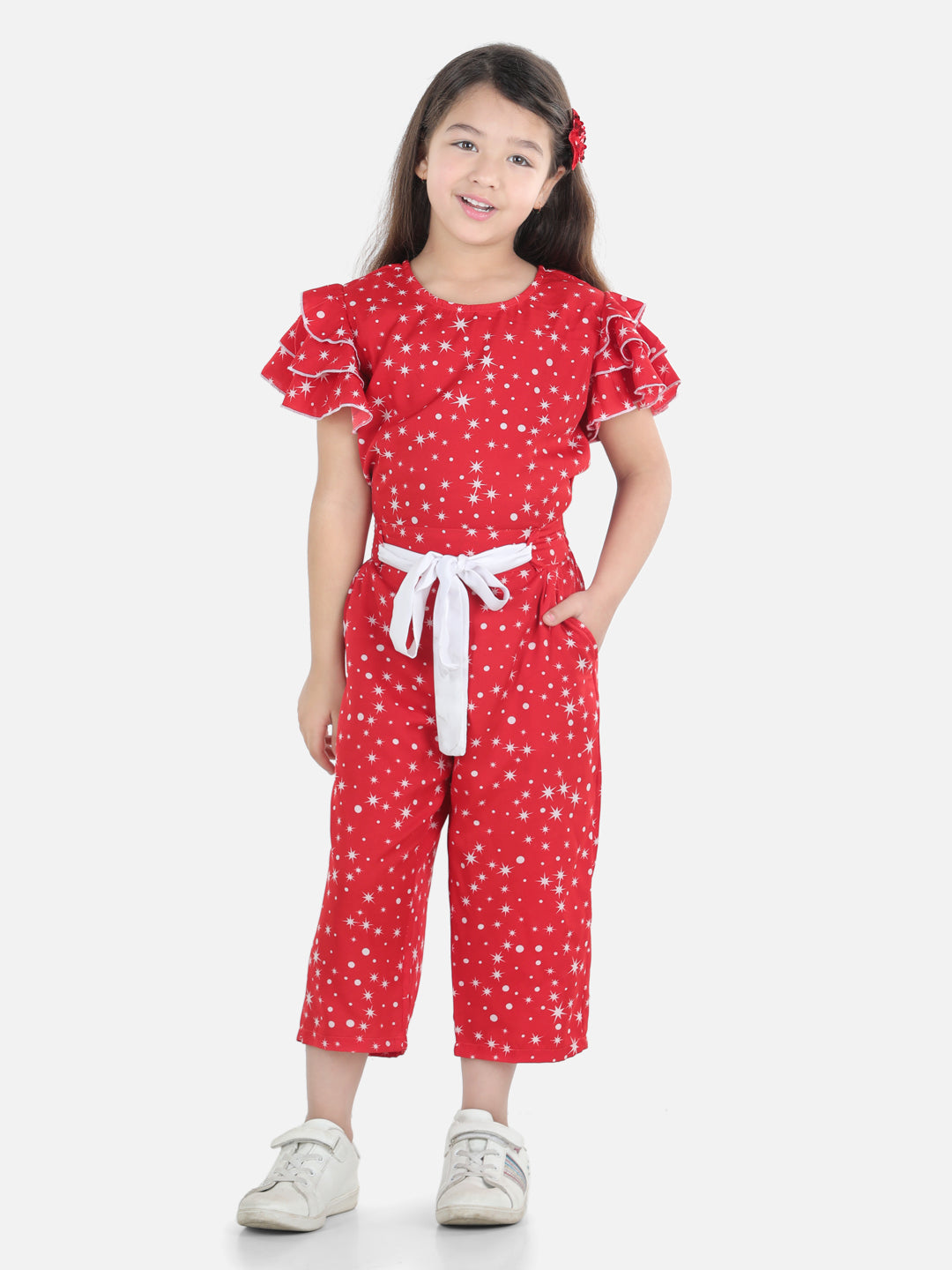 Cutiekins Girls Printed Jumpsuit (Red & White)