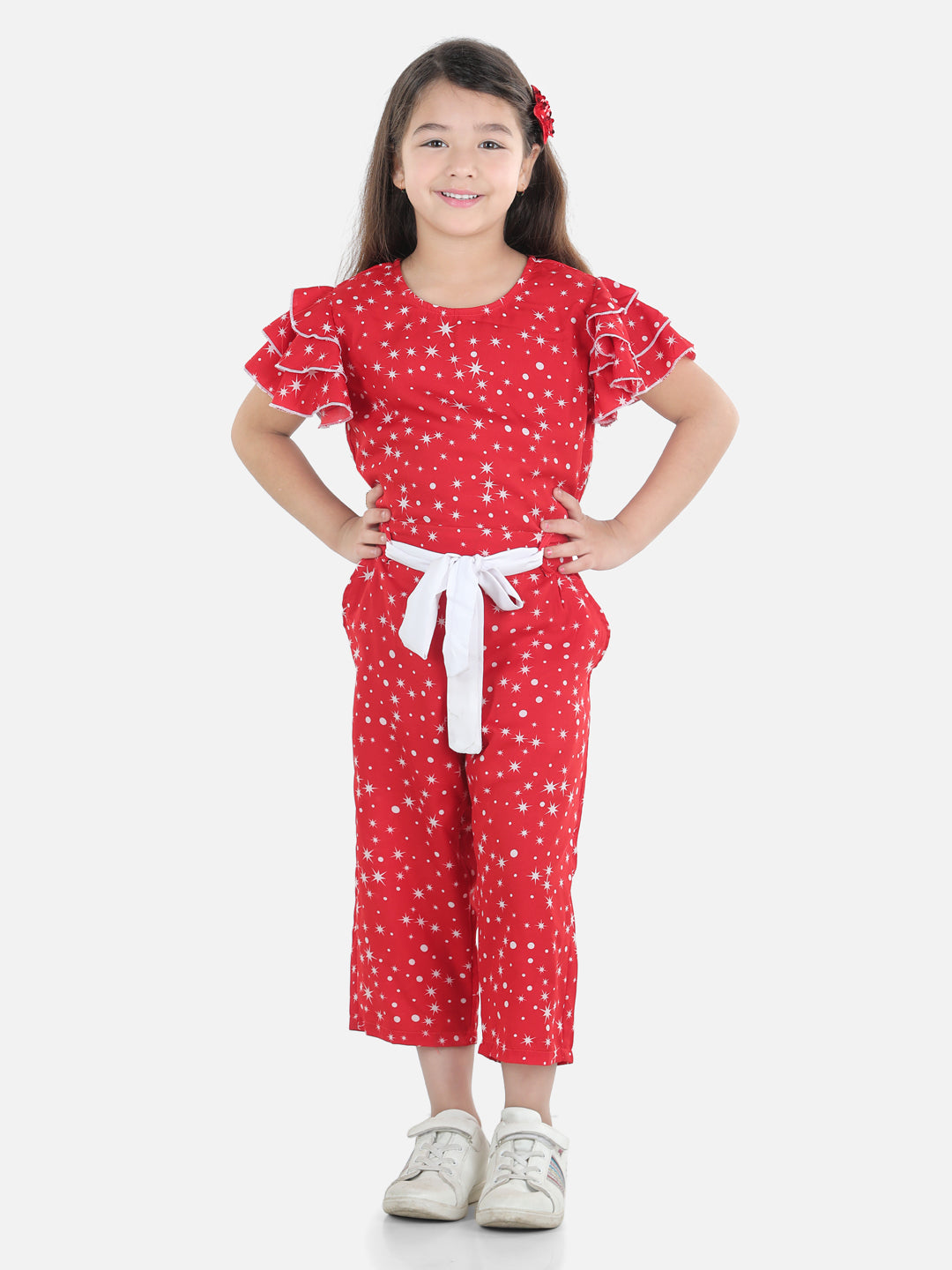 Cutiekins Girls Printed Jumpsuit (Red & White)