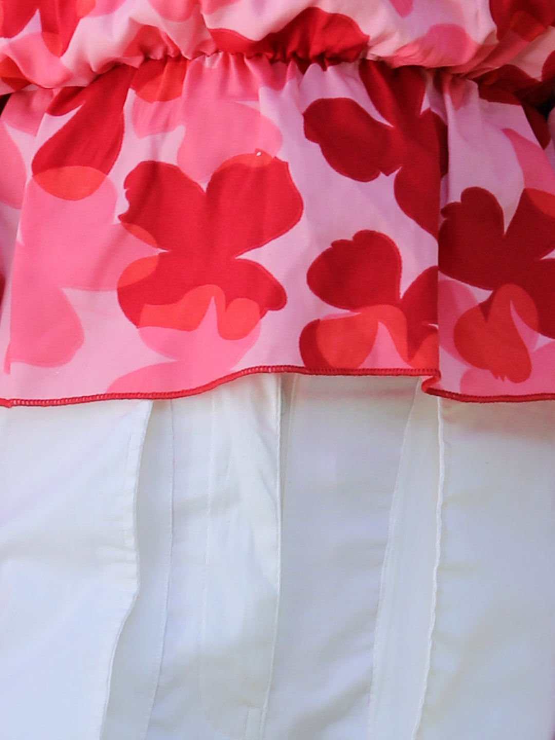 Cutiekins Printed Polyester Top & Cargo Set -Red & Off White