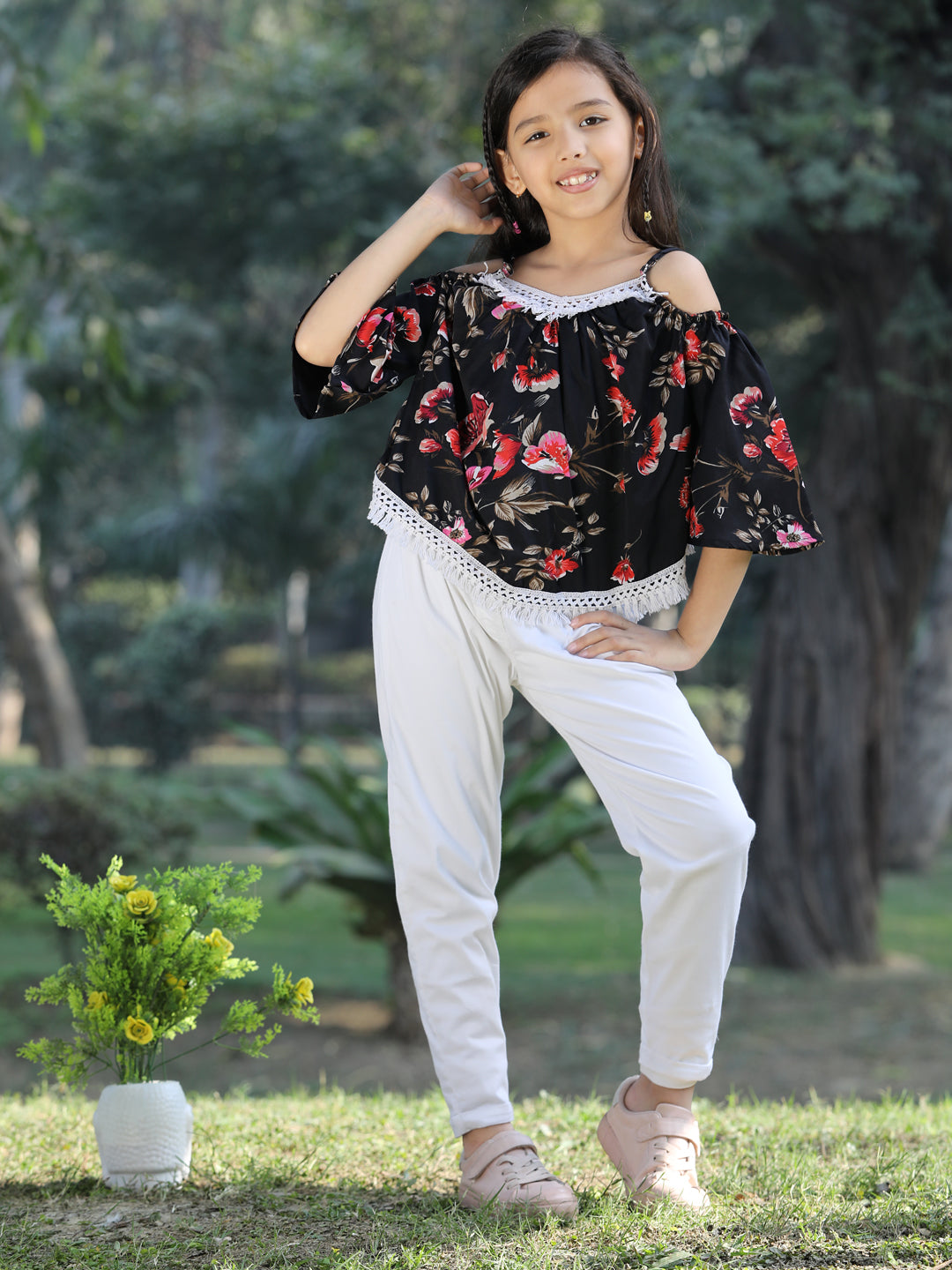 Cutiekins Printed Polyester Top & Trouser Set -Black & White
