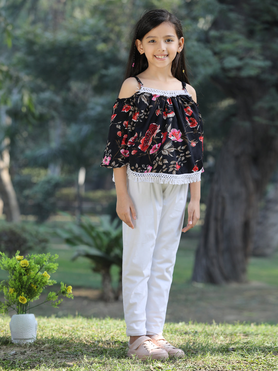 Cutiekins Printed Polyester Top & Trouser Set -Black & White