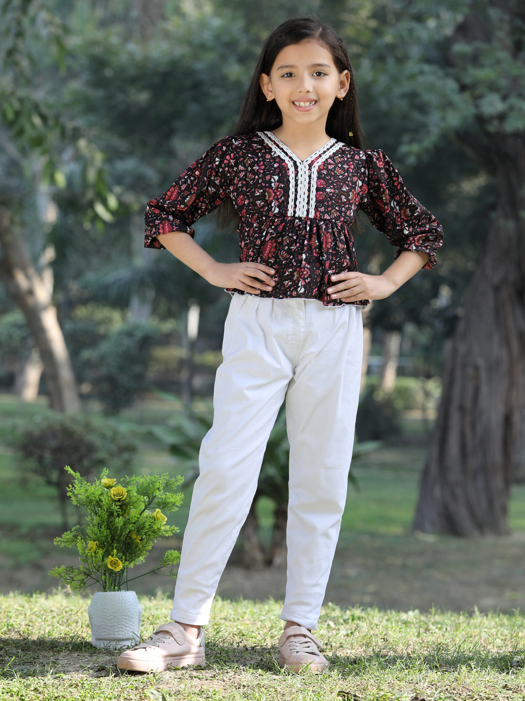 Cutiekins Printed Polyester Top & Trouser Set -Brown & White