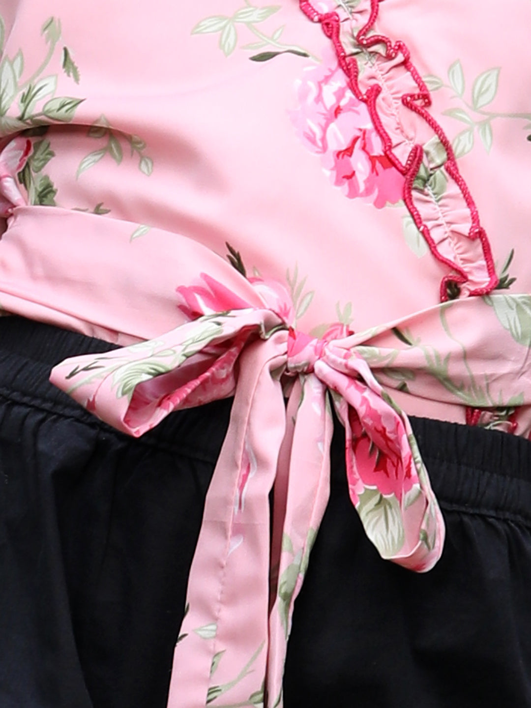 Cutiekins Printed Front Knot Top & Shorts Set -Pink & Black