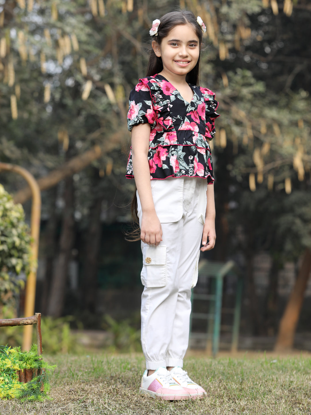 Cutiekins Printed Polyester Top & Trouser Set -Black & White