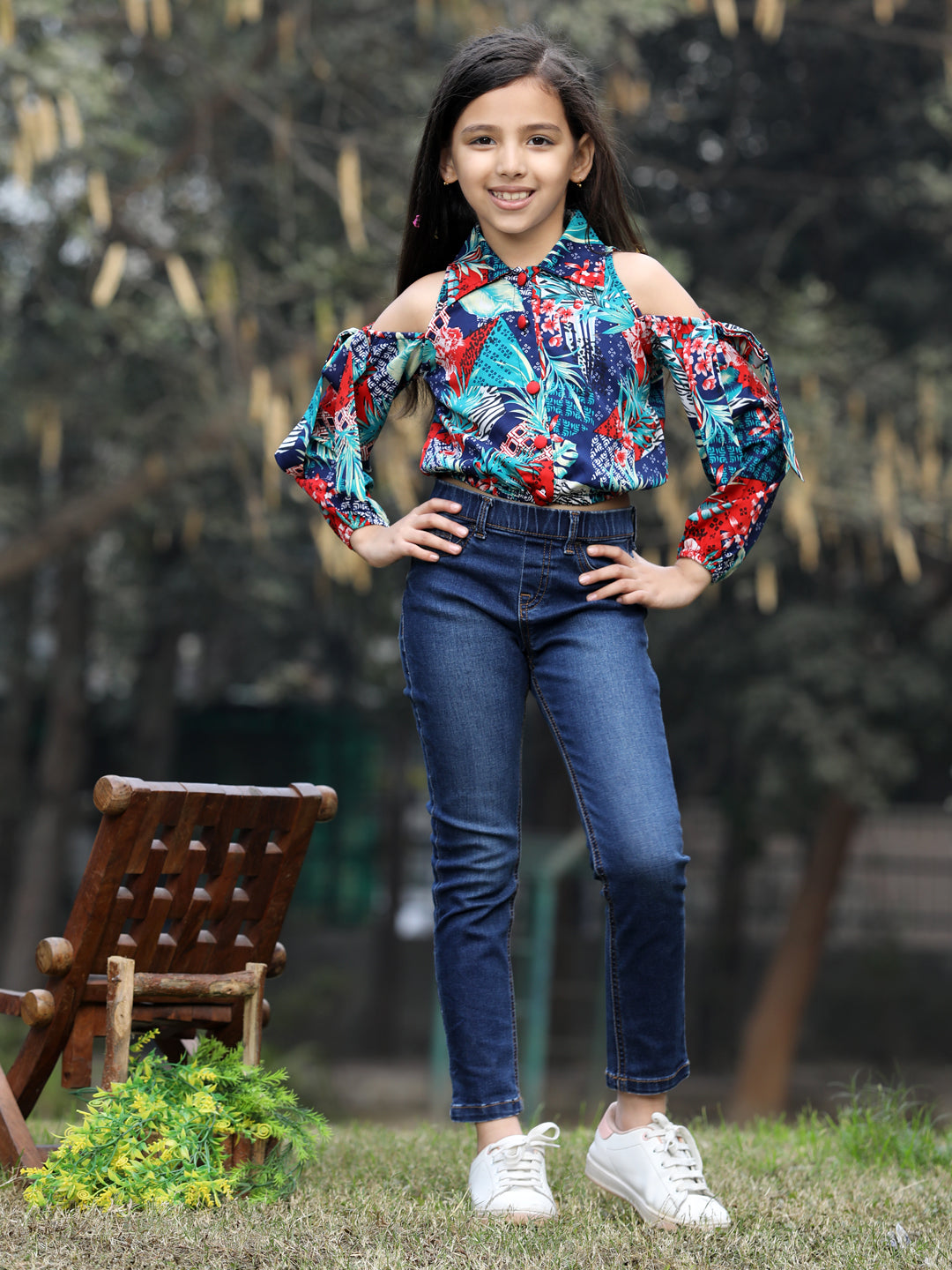 Cutiekins Floral Printed Collar Neck Long Sleeves Top- Multicolour