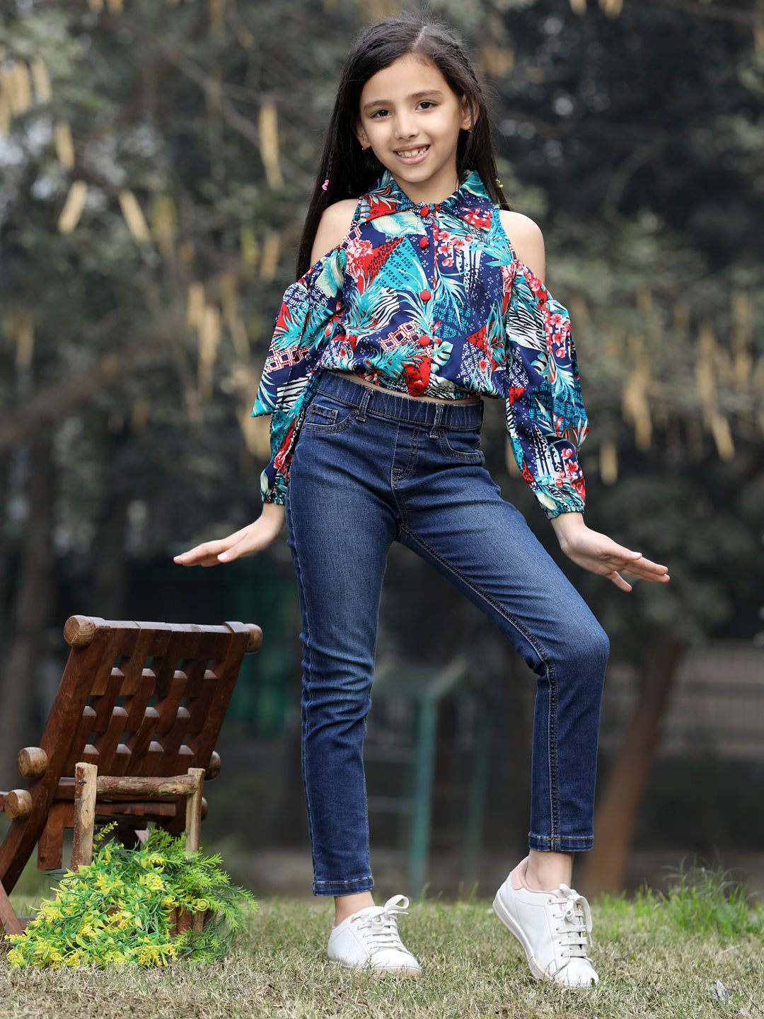 Cutiekins Floral Printed Collar Neck Long Sleeves Top- Multicolour