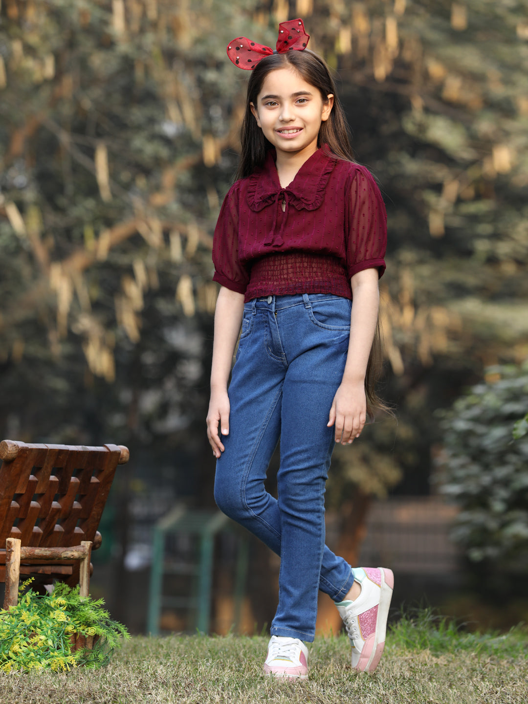 Cutiekins Peter Pan Neck Georgette Crop Top -Purple