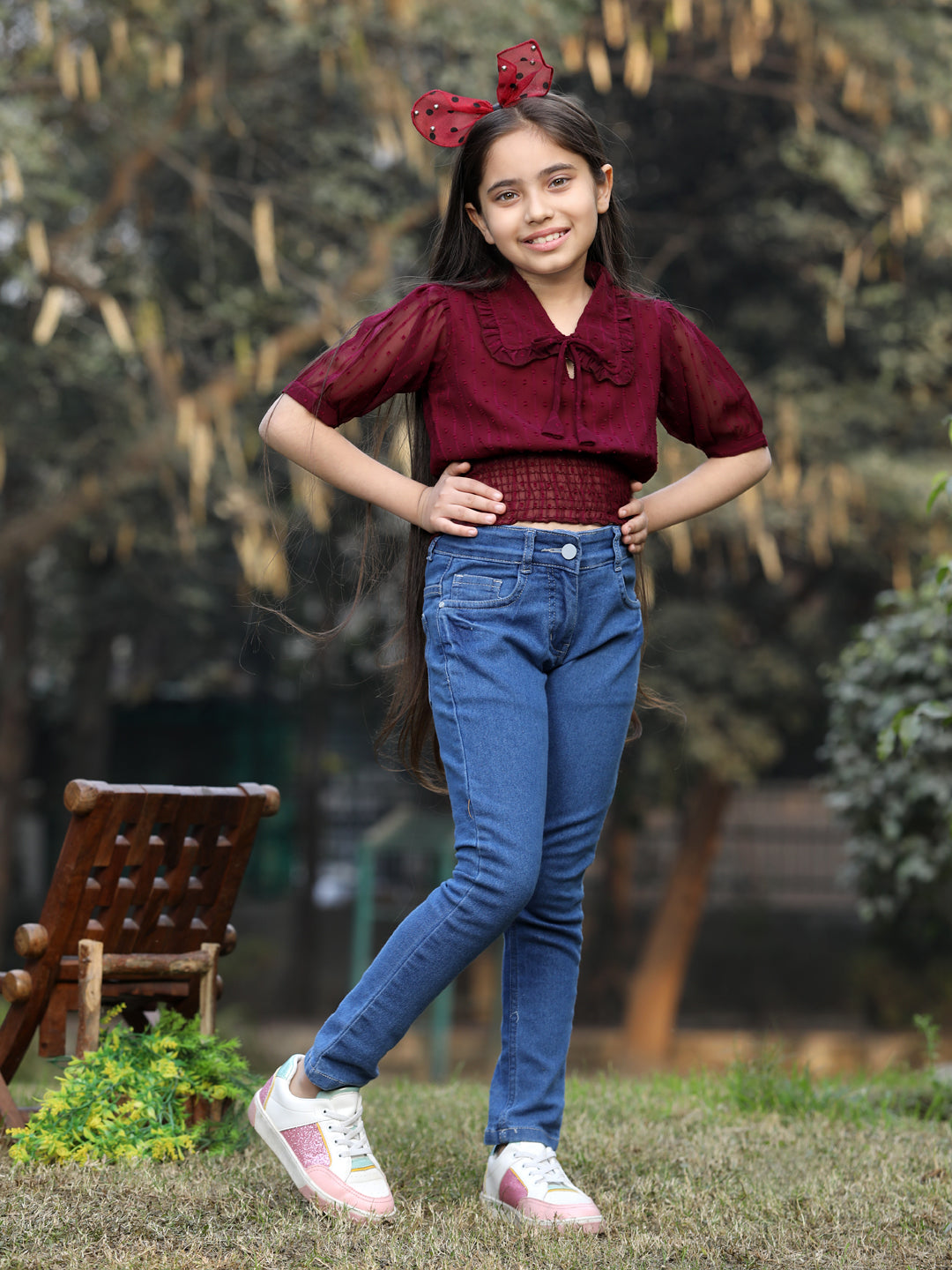 Cutiekins Peter Pan Neck Georgette Crop Top -Purple