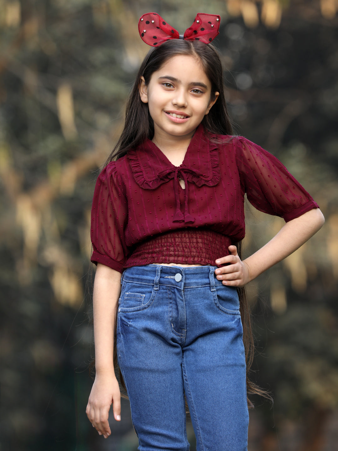 Cutiekins Peter Pan Neck Georgette Crop Top -Purple