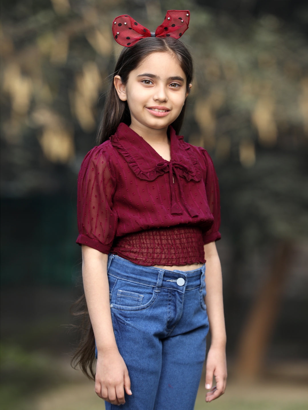 Cutiekins Peter Pan Neck Georgette Crop Top -Purple