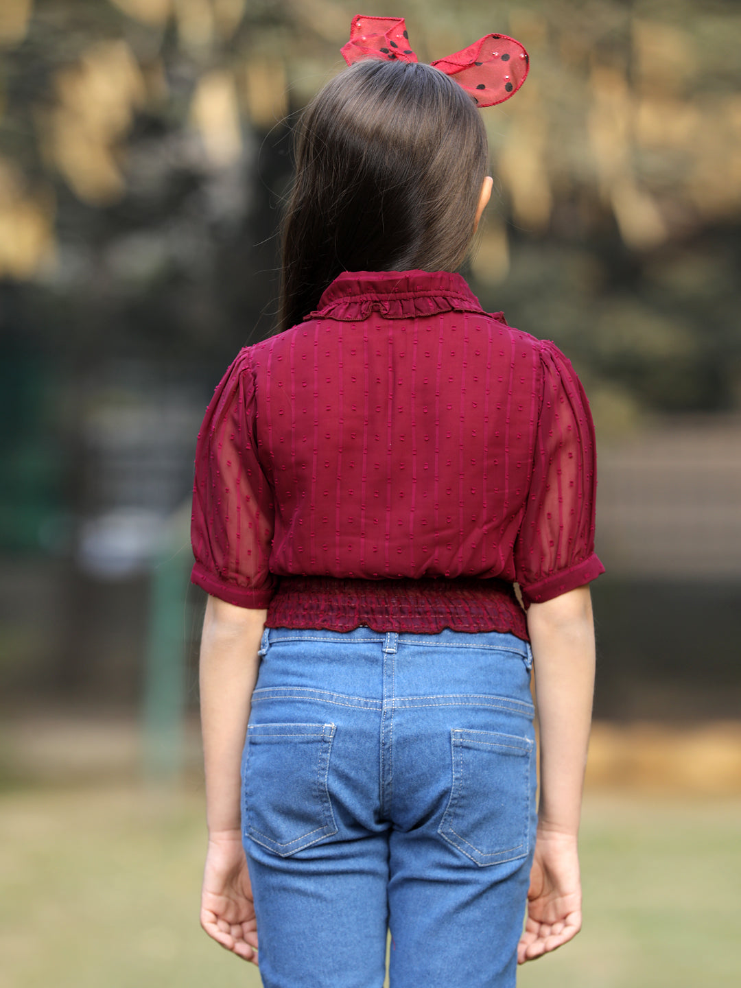 Cutiekins Peter Pan Neck Georgette Crop Top -Purple