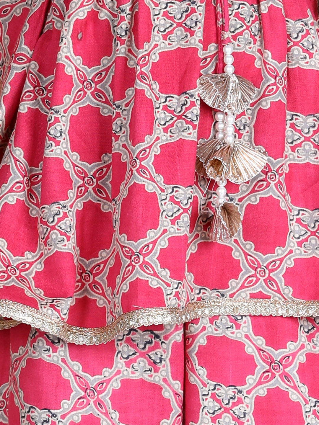 Cutiekins Tribal Printed Kaaftaan Kurta & Palazzo Set- Pink & Golden