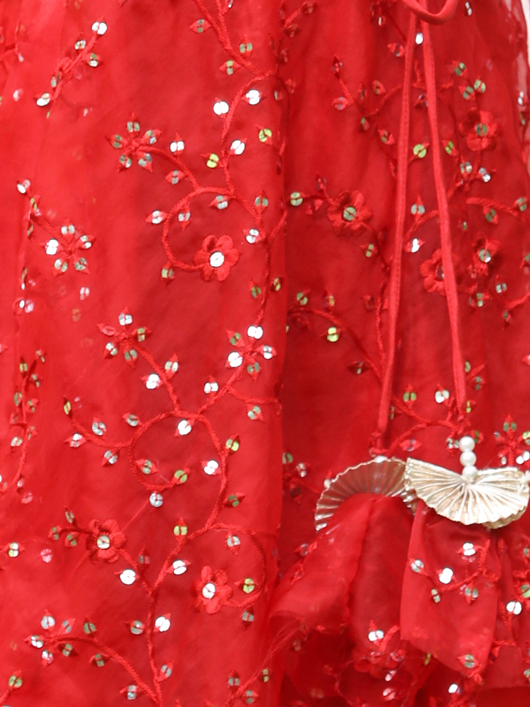 Cutikeins Girls Red Sequence Net Ready to Wear Lehenga & Blouse With Dupatta