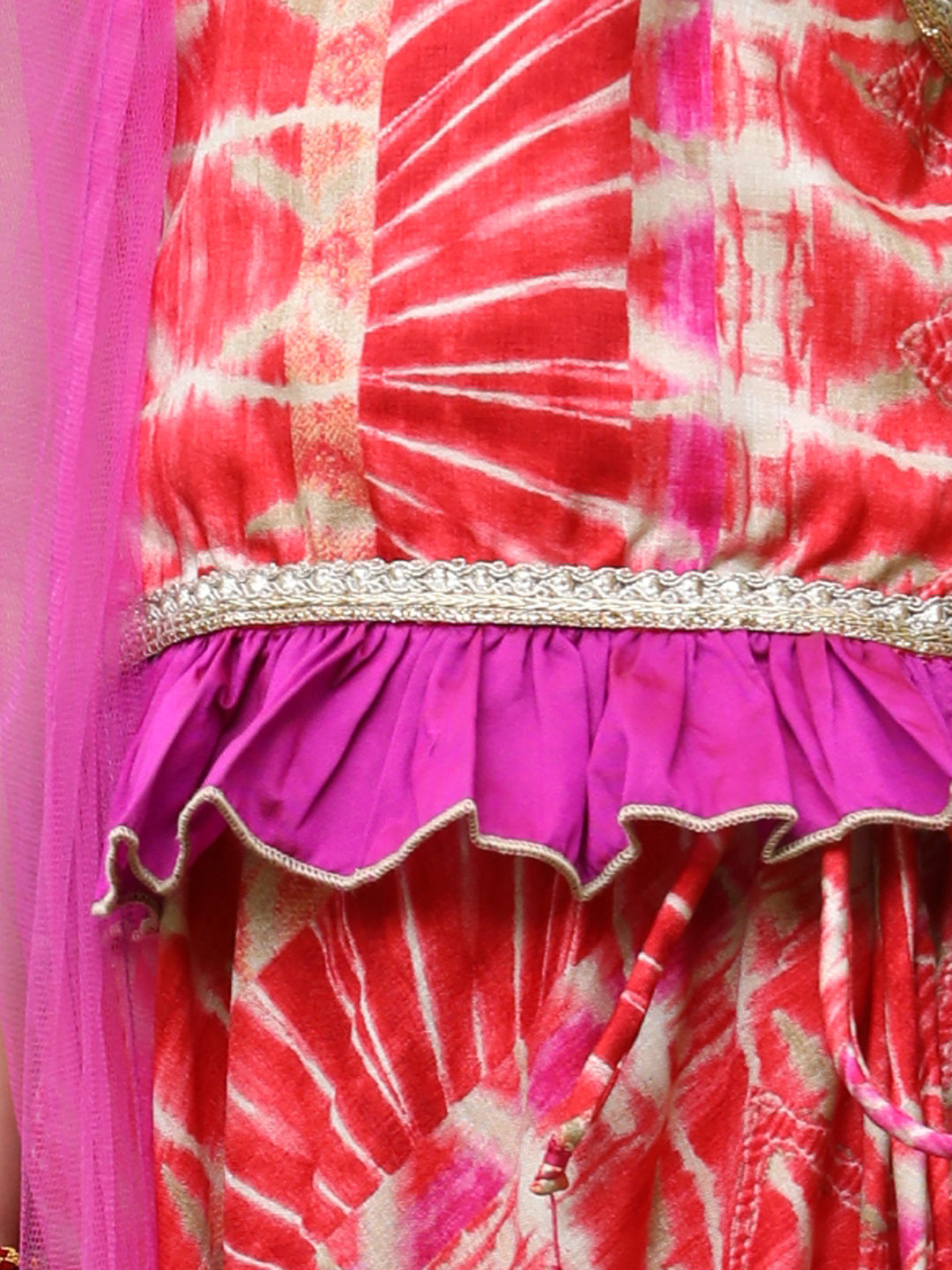 Cutiekins Multicolour Printed Shoulder Strap Blouse & Ready to Wear Lehenga With Dupatta