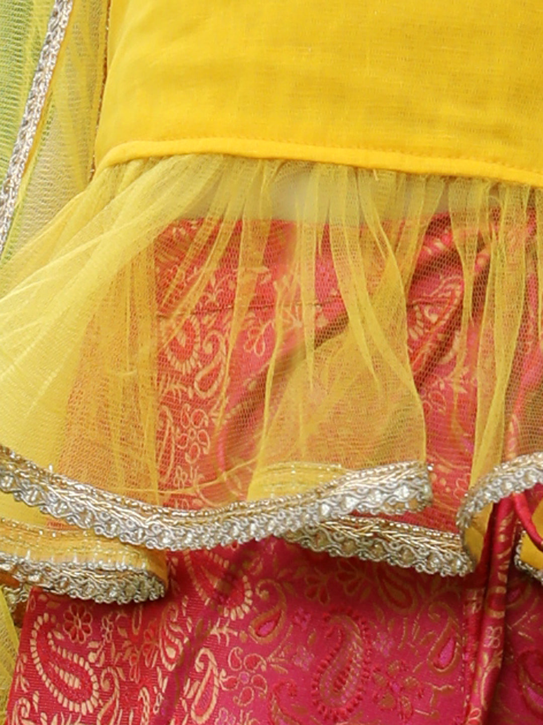 Cutiekins Yellow & Red Printed Ready to Wear Lehenga & Blouse with Dupatta