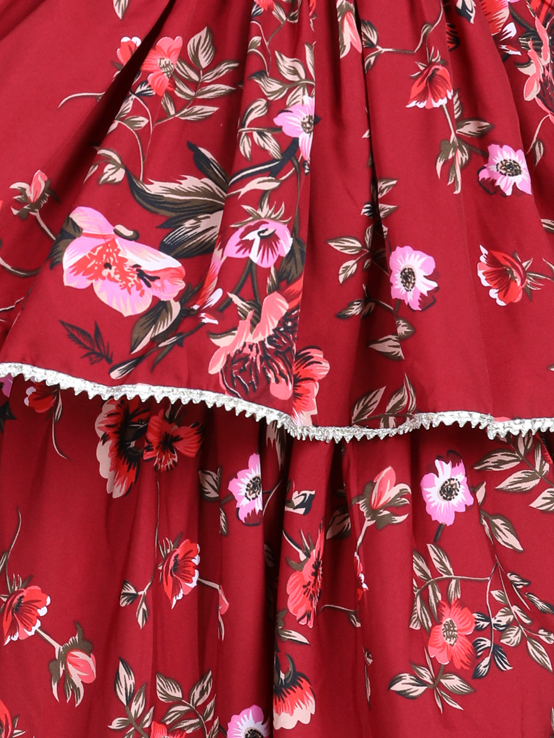 Cutiekins Floral Printed Peplum Top & Dhoti Set- Maroon & Brown
