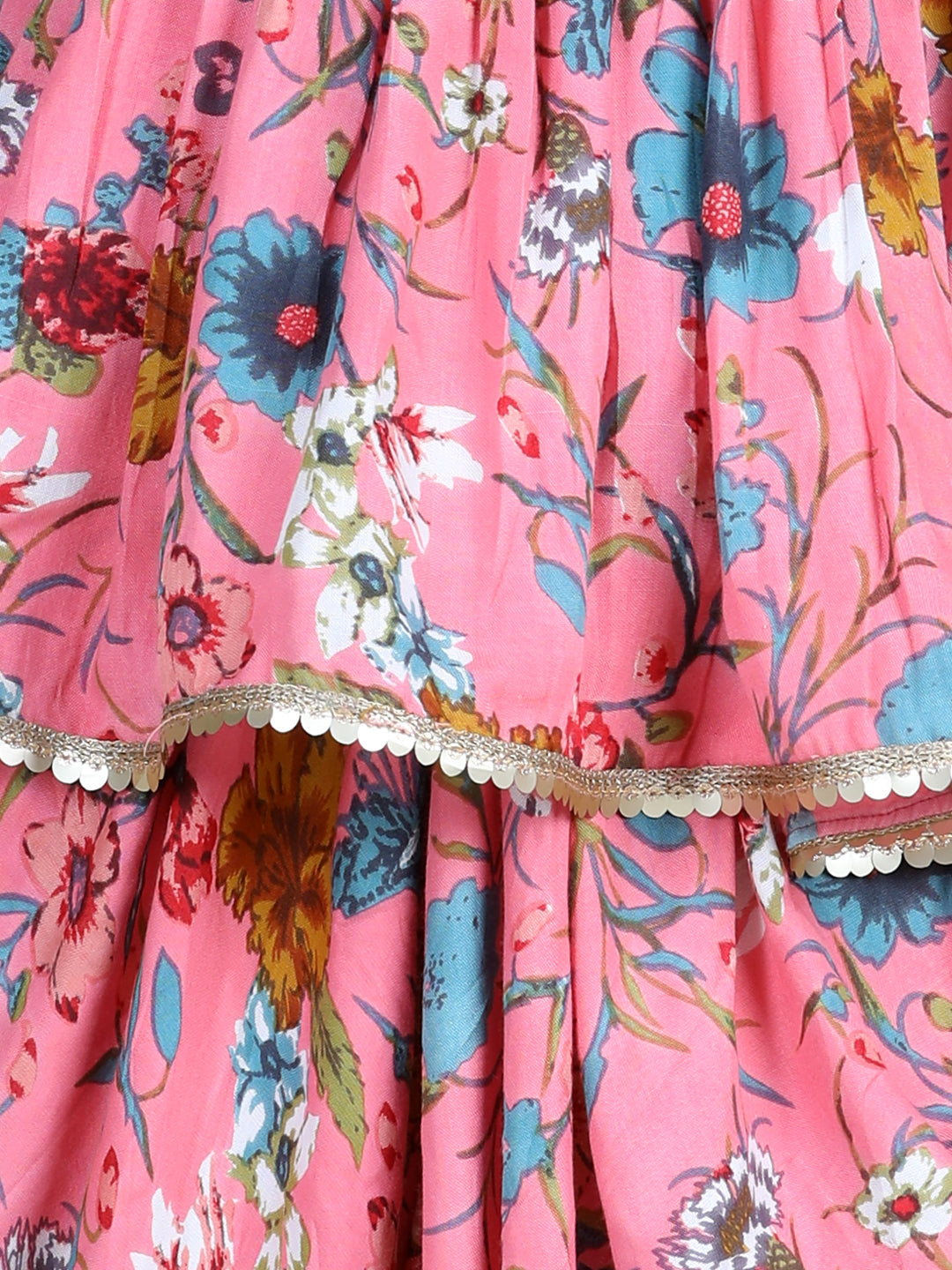 Cutiekins Floral Printed Peplum Top & Dhoti Set- Pink & Blue