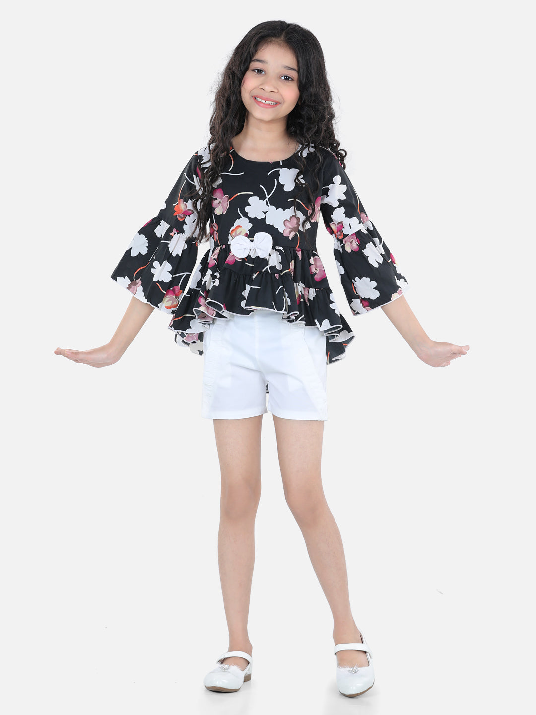 Cutiekins Girls Casual Top & Shorts Set ( Black & White)