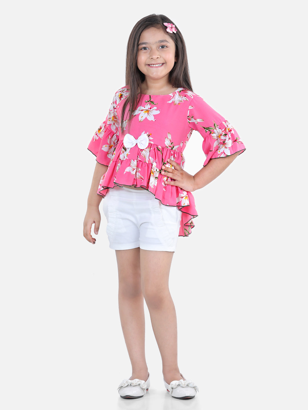 Cutiekins Girls Casual Top & Shorts Set (Pink & White)