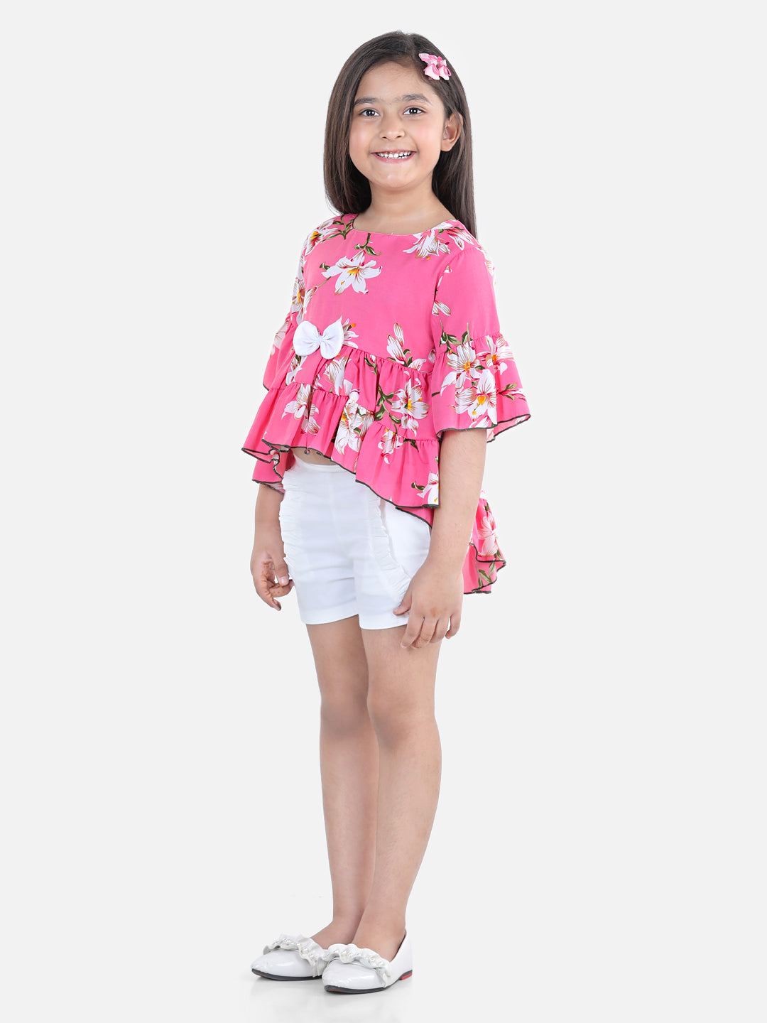 Cutiekins Girls Casual Top & Shorts Set (Pink & White)