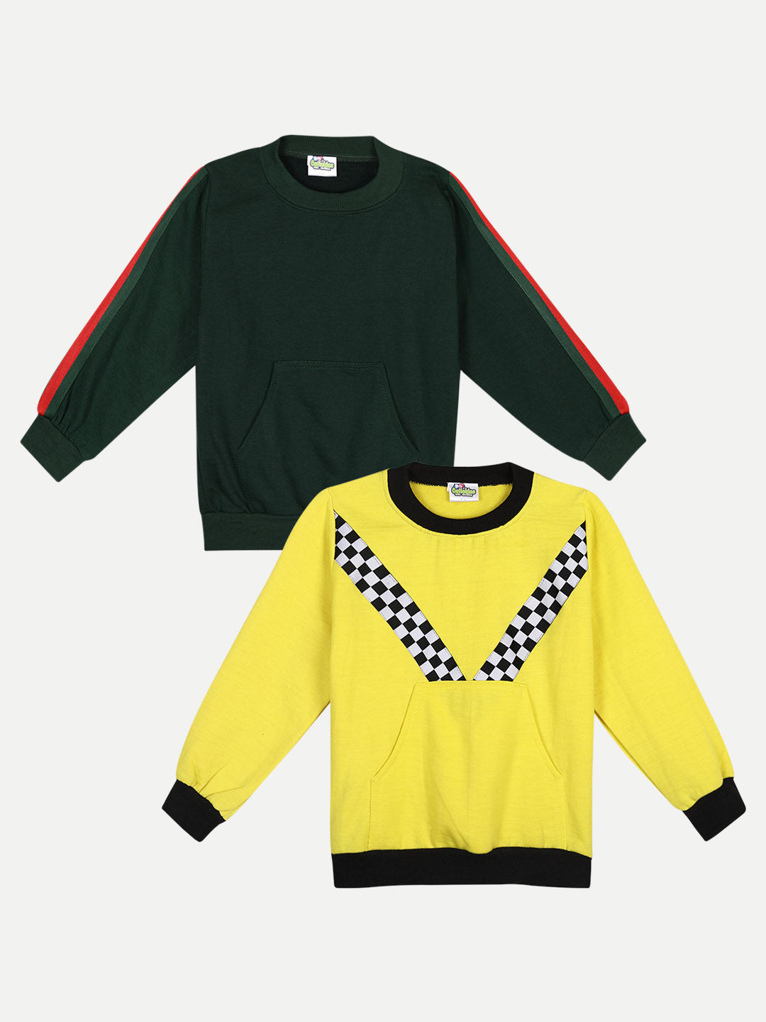 Cutiekins Pack of 2 Sweatshirt-Bottle Green & Yellow