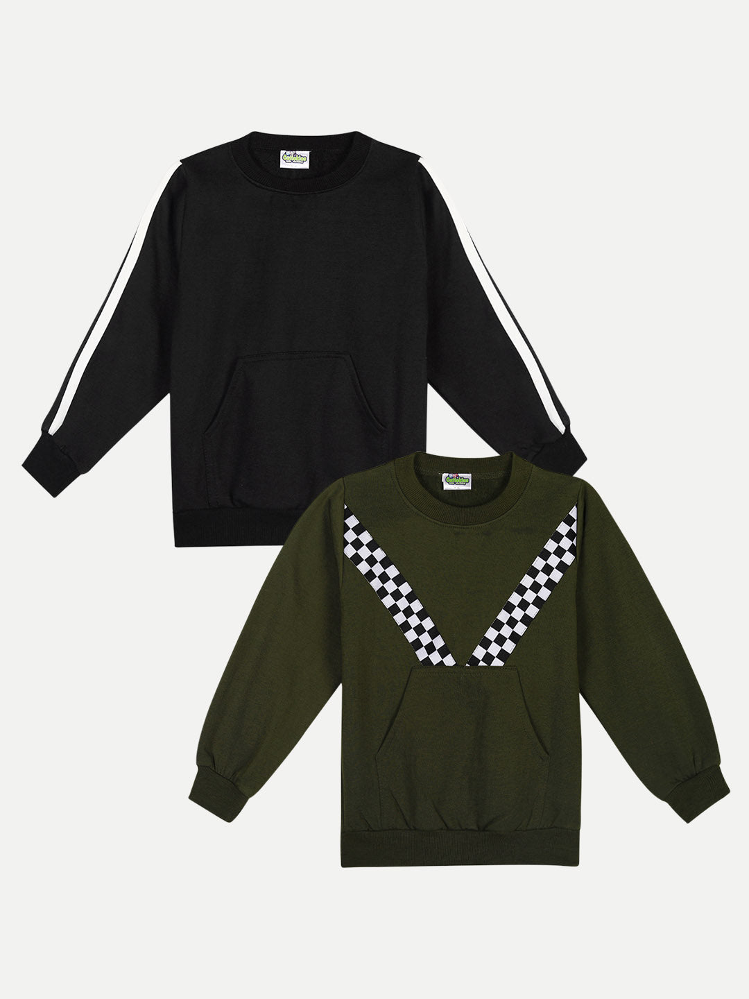 Cutiekins Pack of 2 Sweatshirt-Black & Mehndi Green