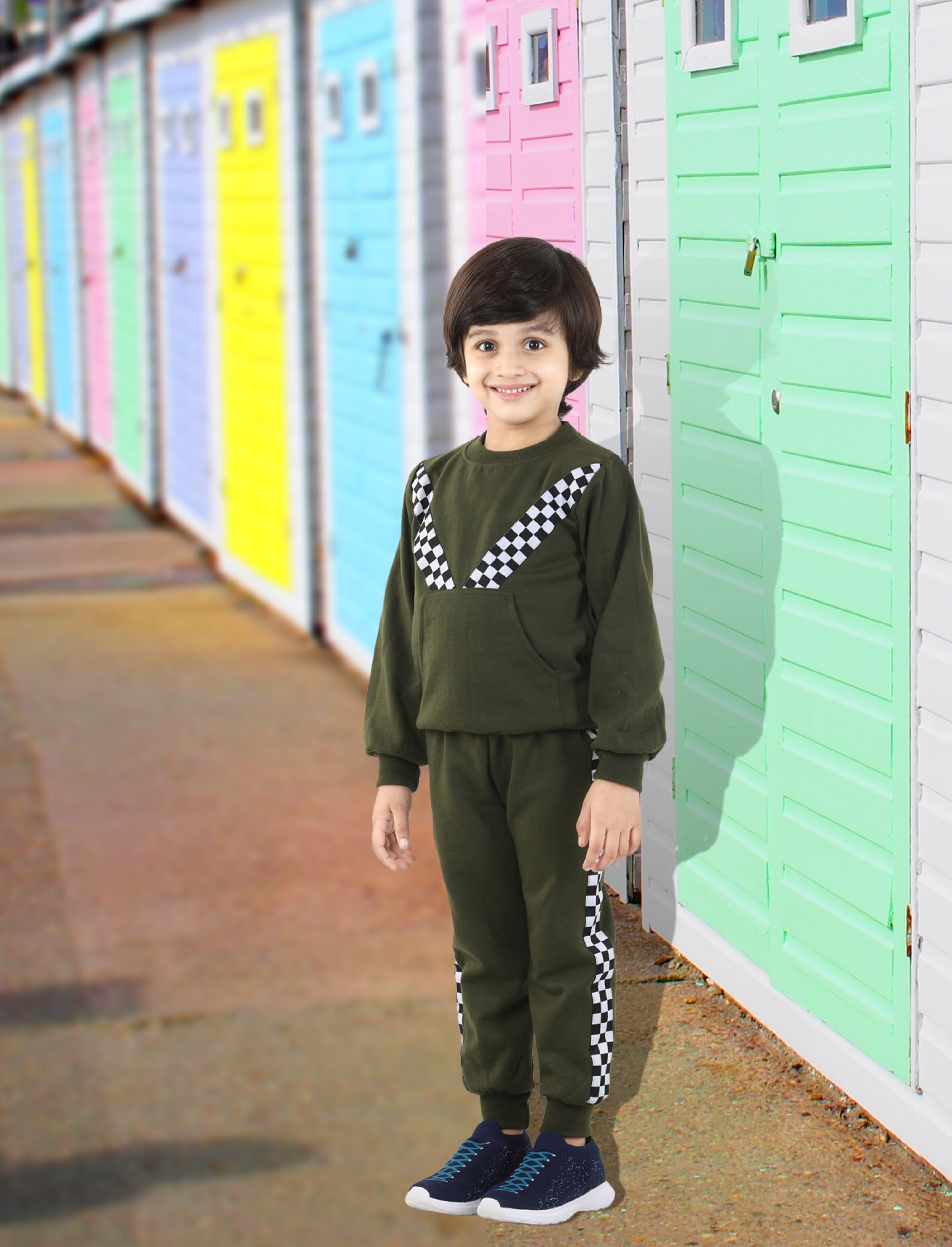 Cutiekins Boys Mehndi Green Sweatshirt With Trackpant