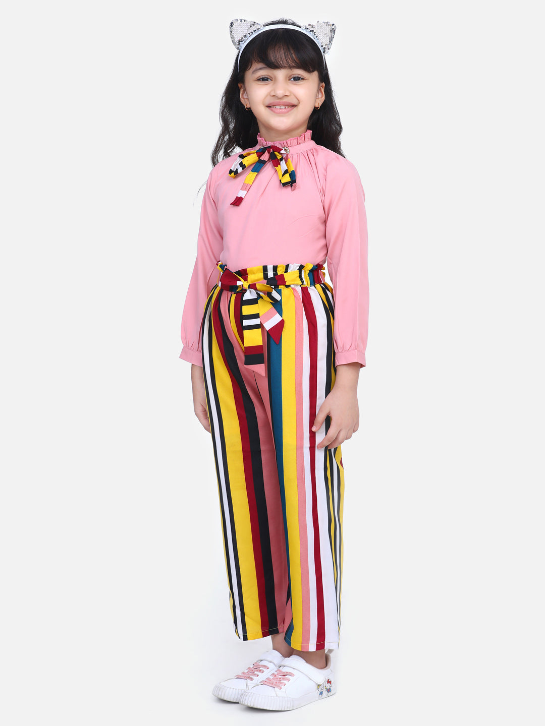 Cutiekins Girls Casual Top & Trouser Set (Peach & Multi)