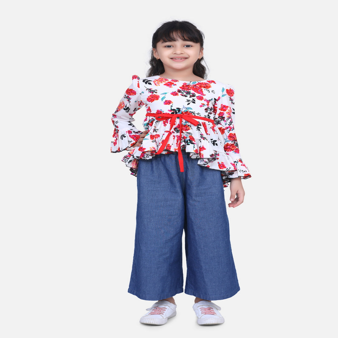 Cutiekins High Low Floral Print Top - Red & White