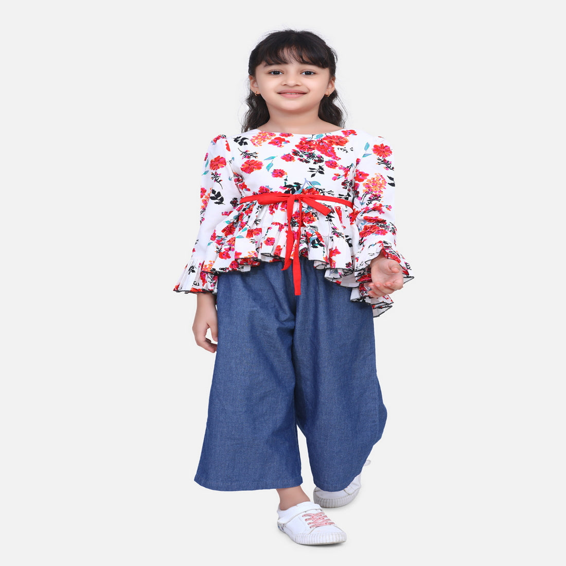 Cutiekins High Low Floral Print Top - Red & White