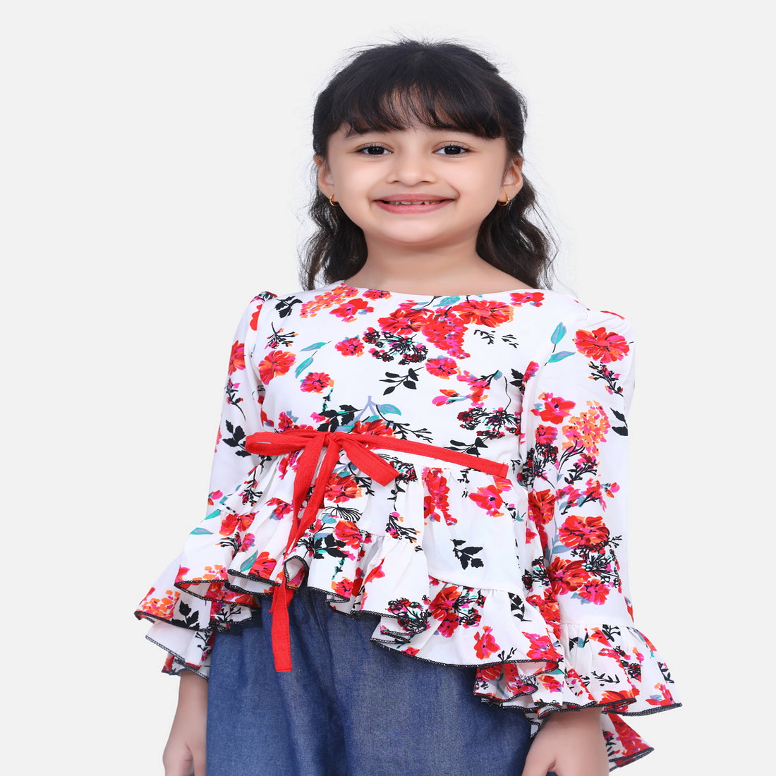 Cutiekins High Low Floral Print Top - Red & White