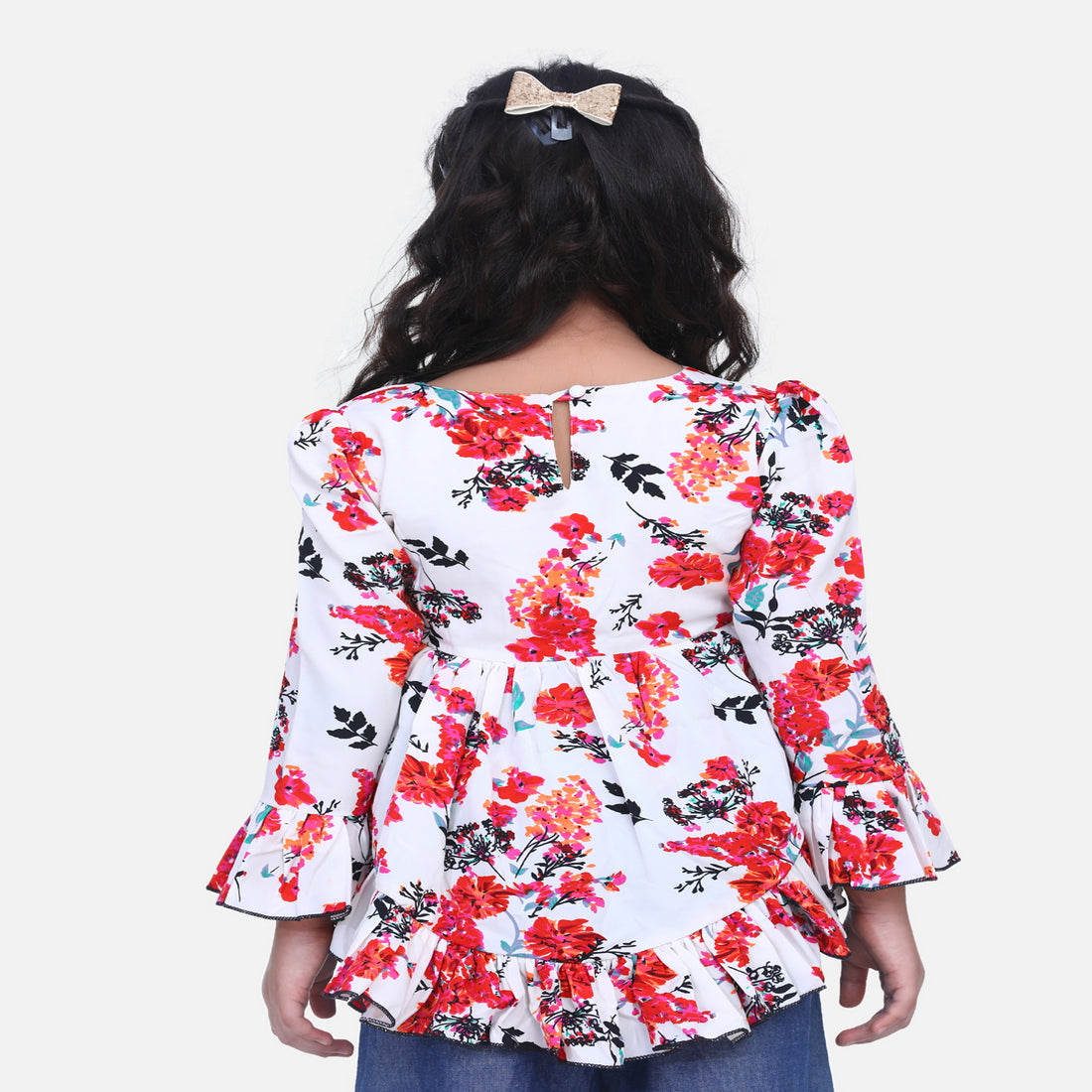 Cutiekins High Low Floral Print Top - Red & White