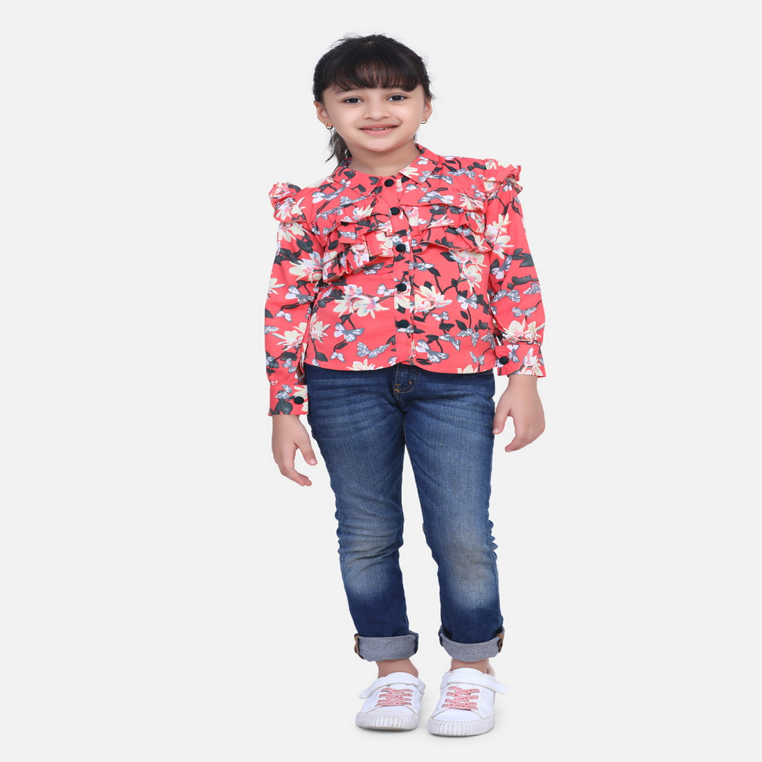 Cutiekins Shirt Style Floral Print Top - Multicolor