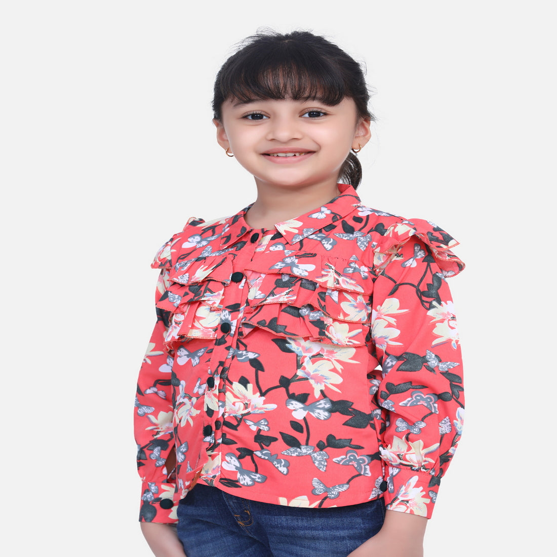 Cutiekins Shirt Style Floral Print Top - Multicolor