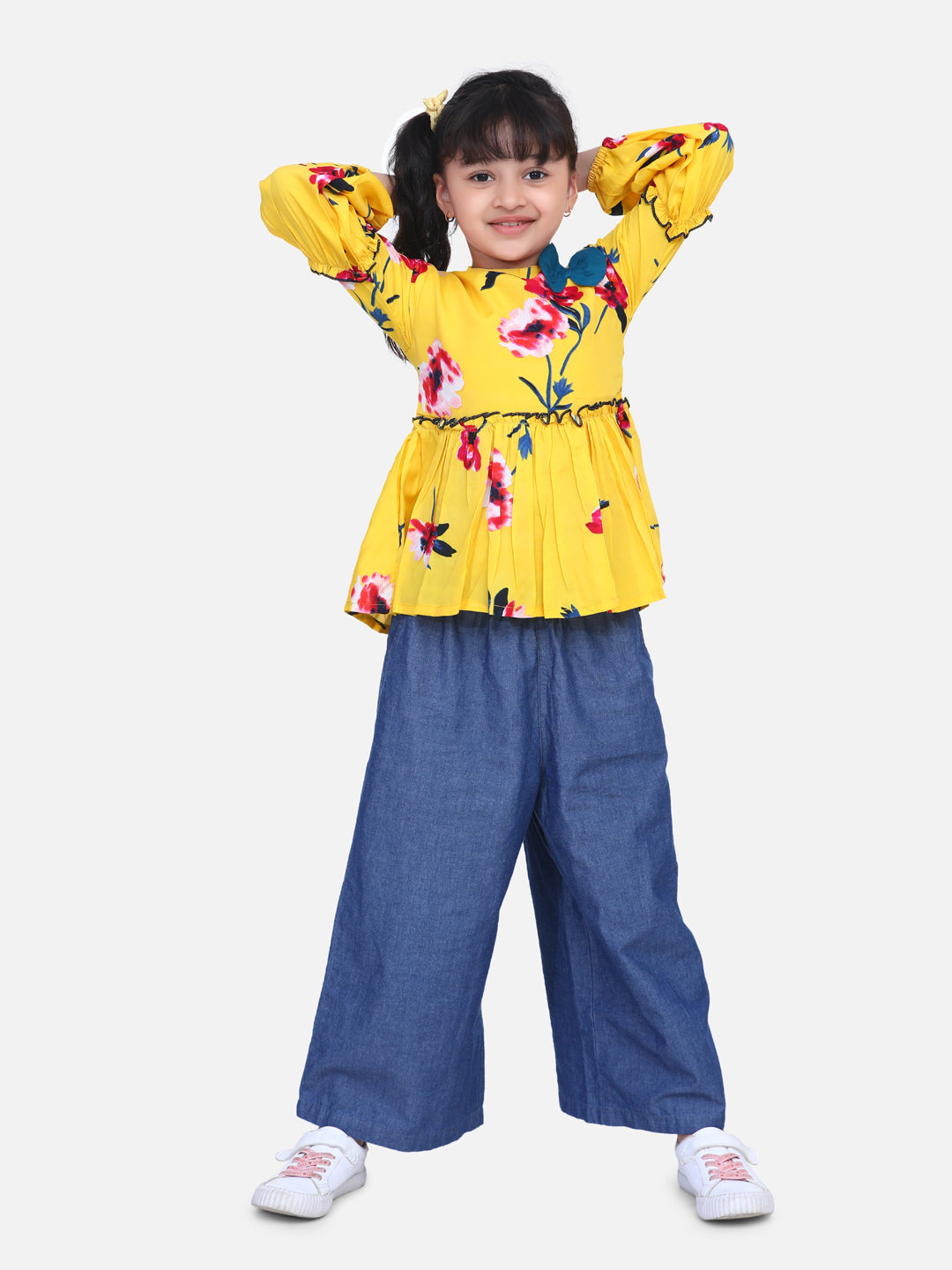 Cutiekins Floral Print Yellow Peplum Top -Yellow