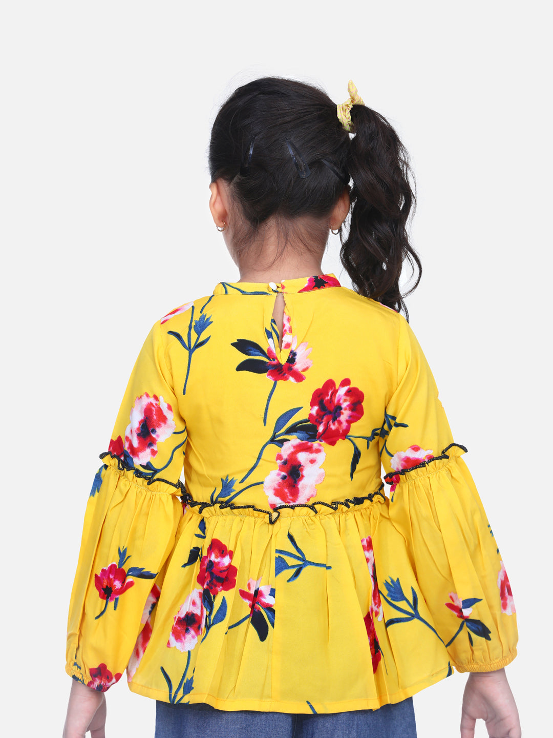 Cutiekins Floral Print Yellow Peplum Top -Yellow