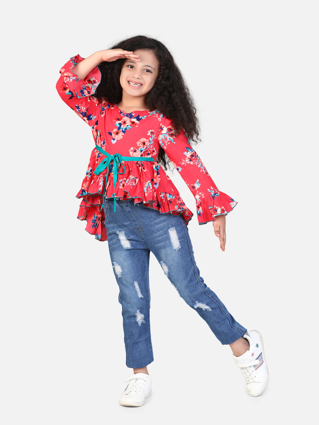 Cutiekins High Low Floral Print Top -Red