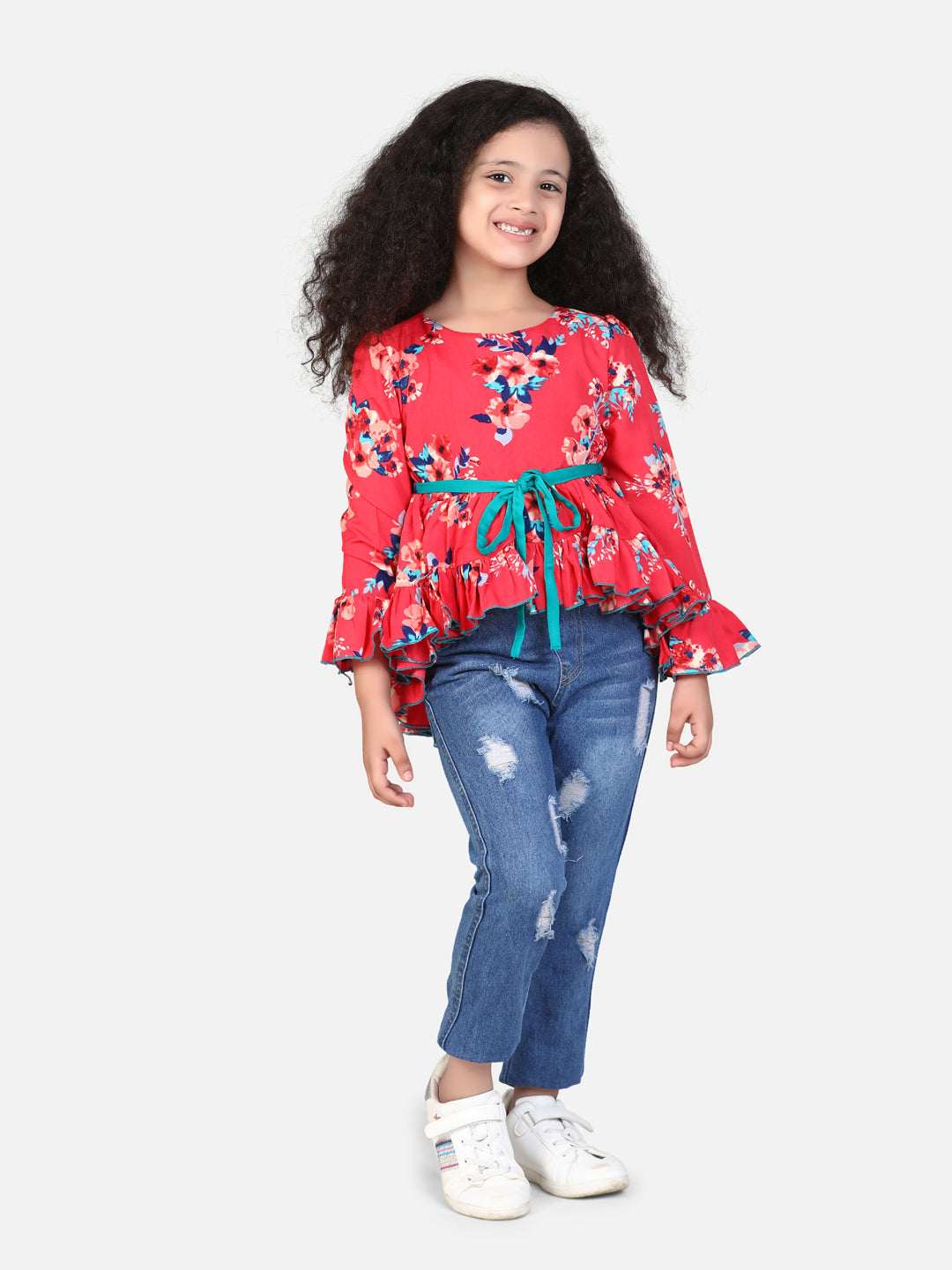 Cutiekins High Low Floral Print Top -Red