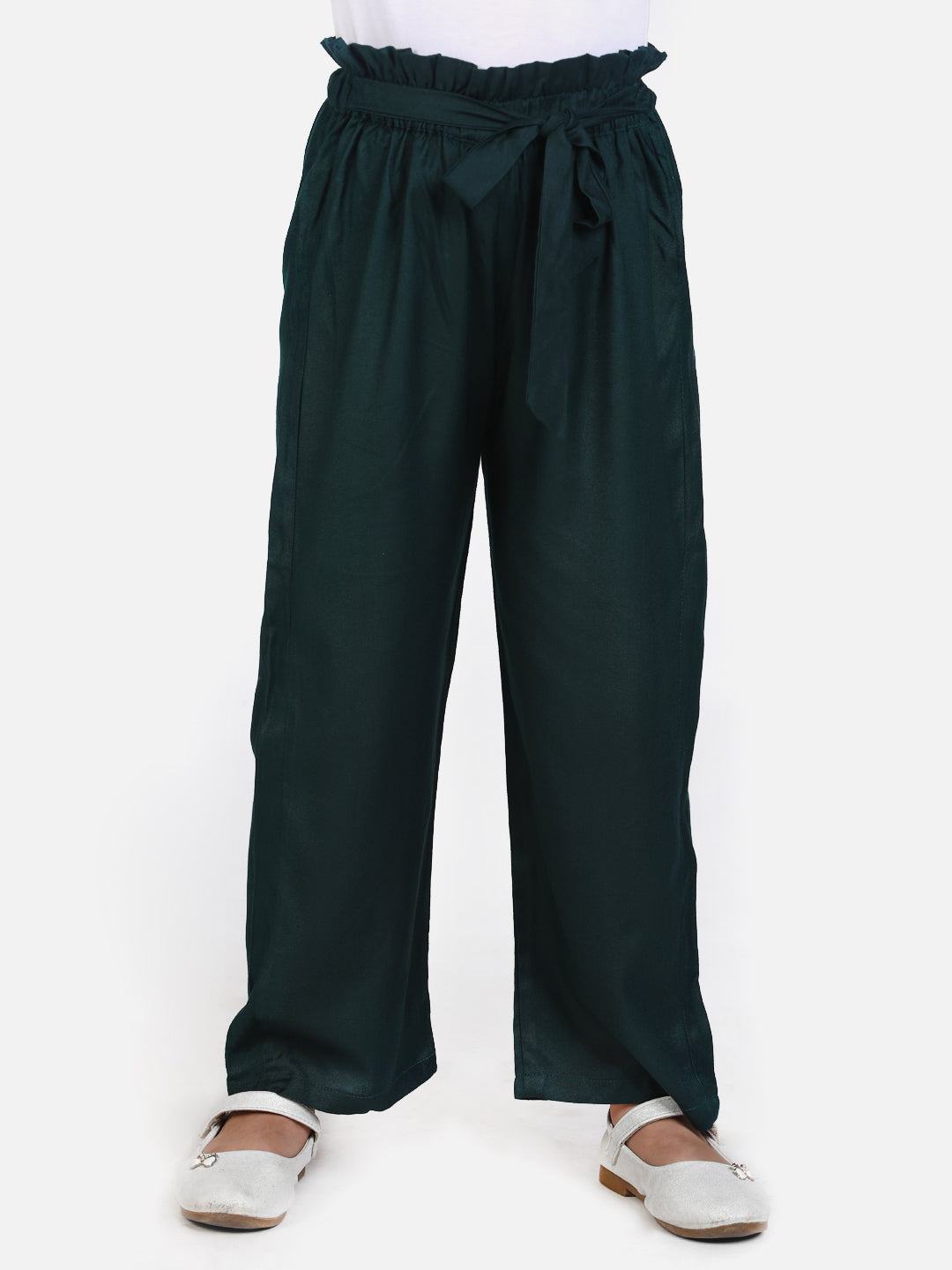Cutiekins Girls Regular Fit Dark Green Viscose Rayon Palazzos