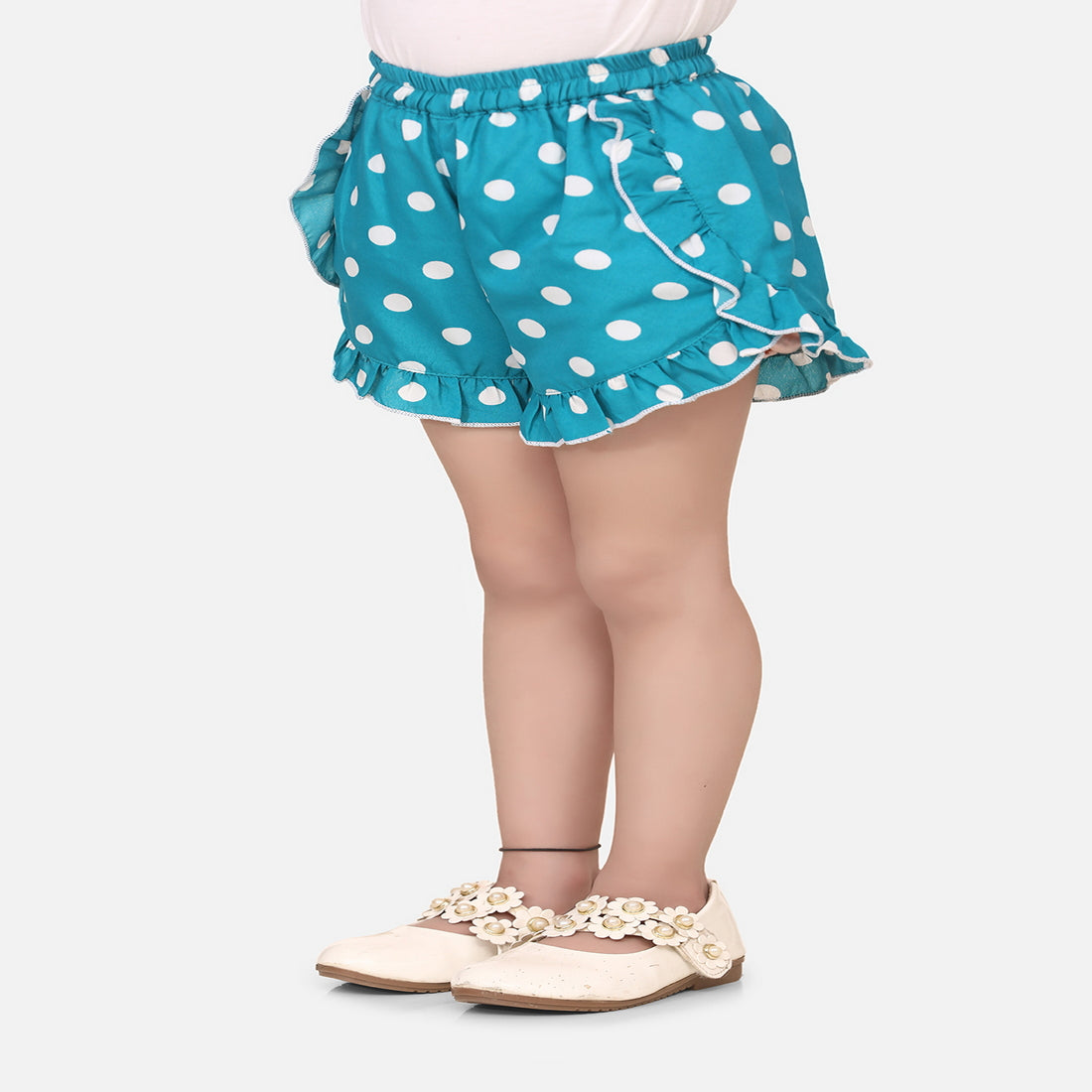 Cutiekins Short For Girls Casual Polka Print Polyester Blend (Light Blue)