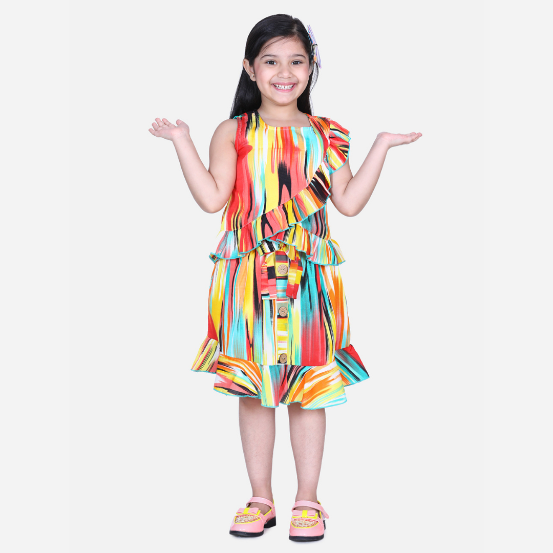 Multicolour Printed Top & Skirt Co-od Set -Multicolour